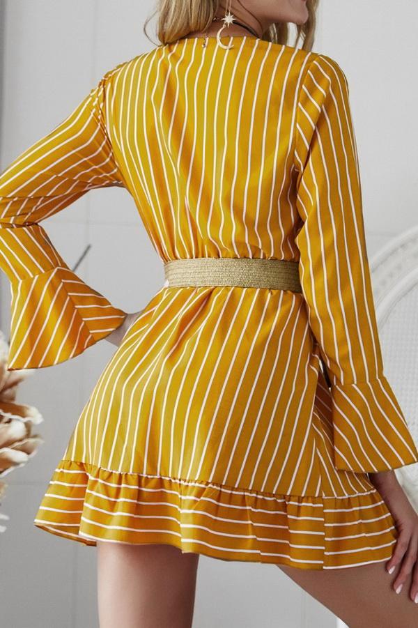 Creamtopmall Long Sleeve Striped Mini Dress