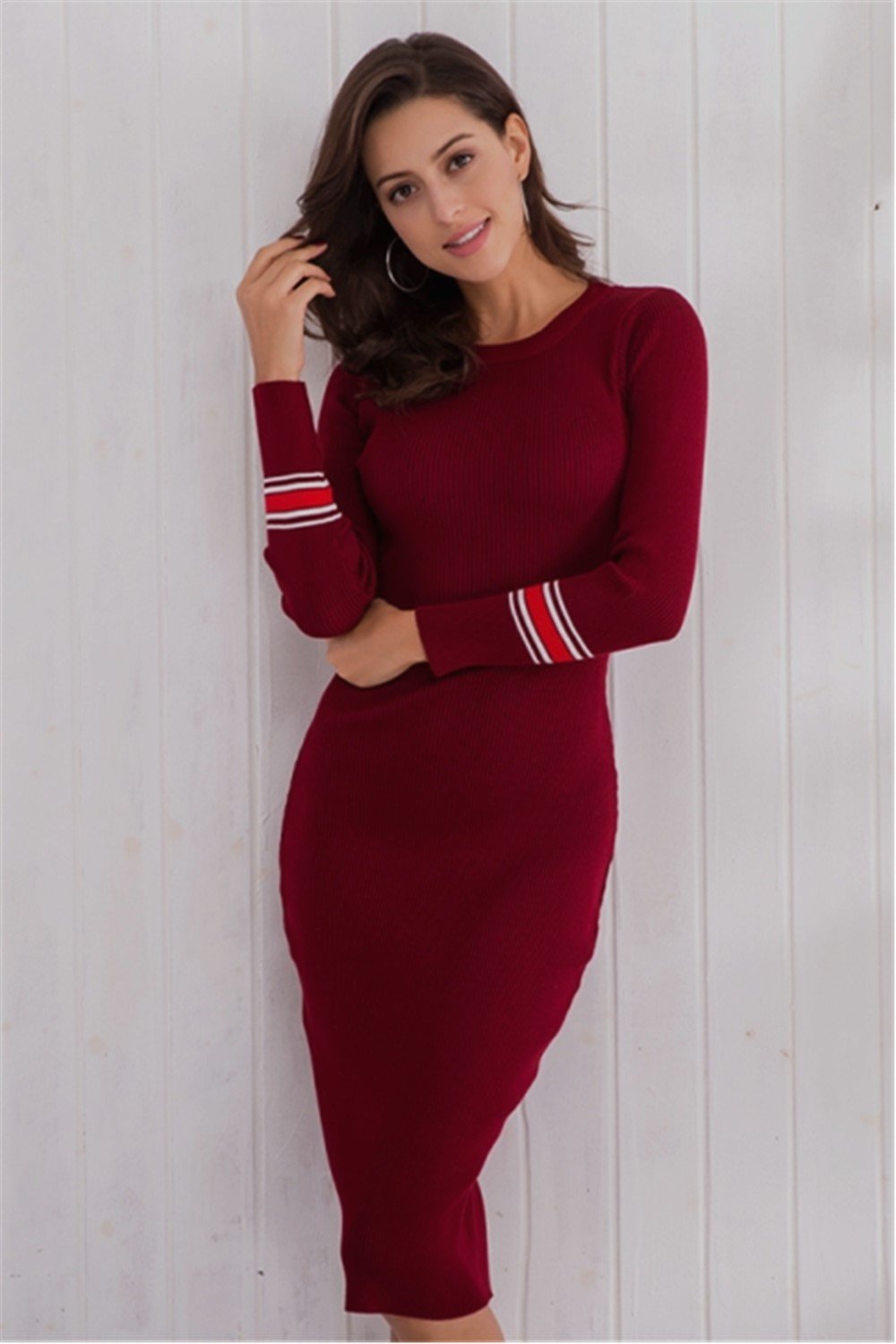 Creamtopmall Long-sleeved Knit Bodycon Dress