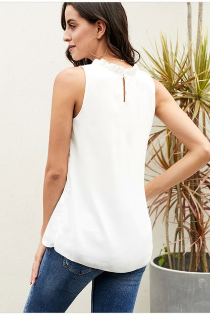 Creamtopmall Loose Lace Collar Pleated Tank Top