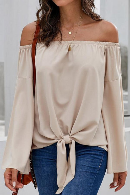 Creamtopmall Loose Off-the-shoulder Trumpet Sleeve Shirt