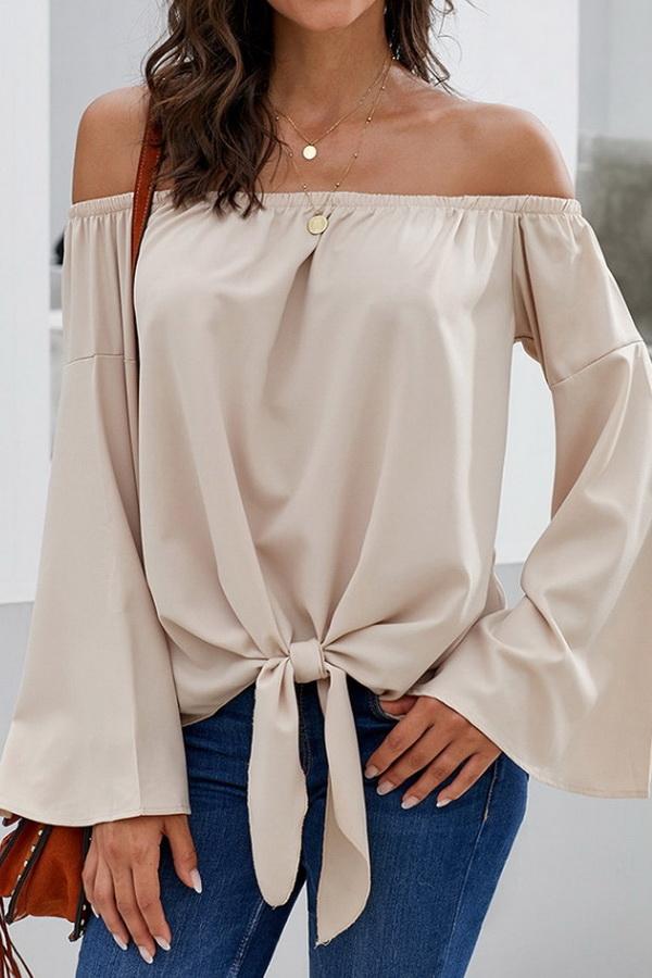 Creamtopmall Loose Off-the-shoulder Trumpet Sleeve Shirt