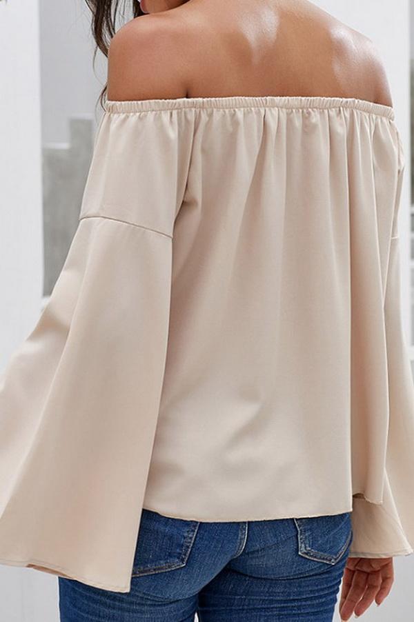 Creamtopmall Loose Off-the-shoulder Trumpet Sleeve Shirt