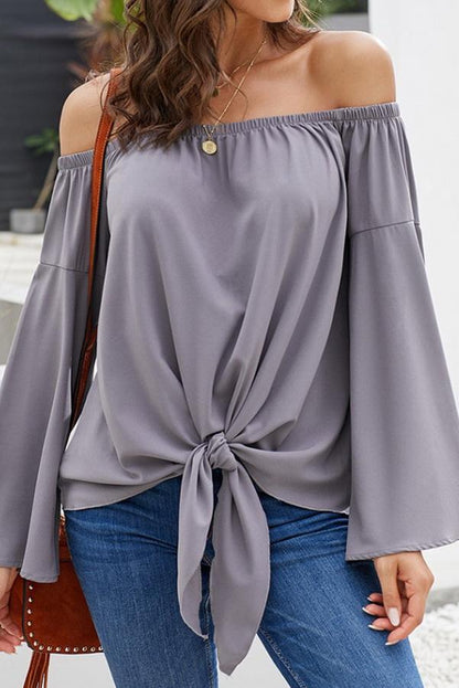 Creamtopmall Loose Off-the-shoulder Trumpet Sleeve Shirt