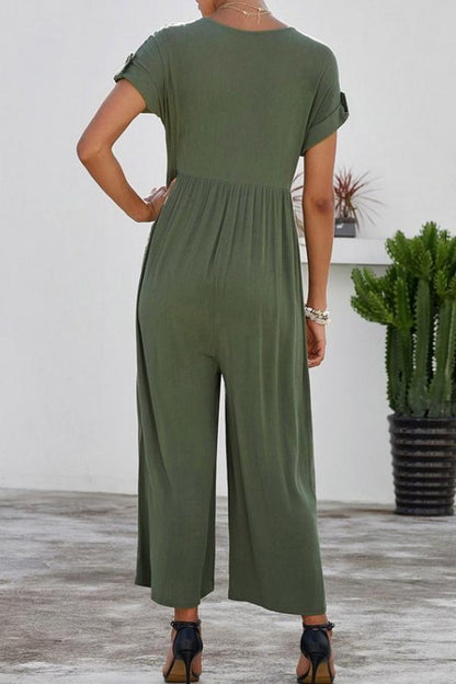 creamtopmall Loose Single-breasted Short-sleeved Jumpsuit