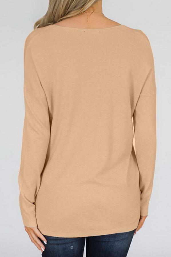 Creamtopmall Loose V-collar Plain Long-sleeved T-shirt