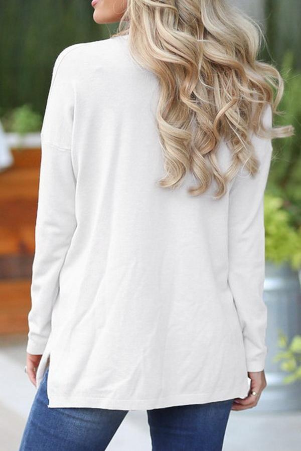 Creamtopmall Loose V-collar Plain Long-sleeved T-shirt