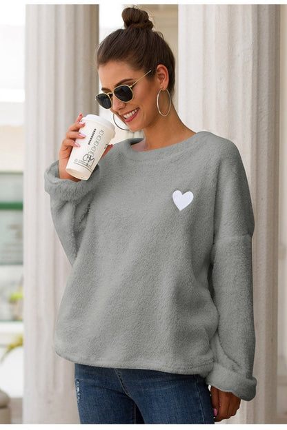 Creamtopmall Love Embroidery Loose Plush Pullover