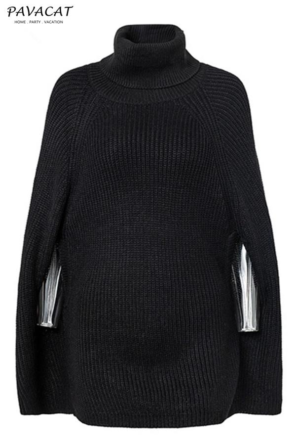 Creamtopmall Mellow Diamond Turtleneck Cloak Pullover - Black