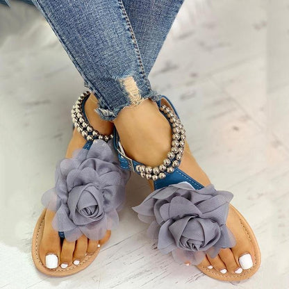 Creamtopmall Mesh Floral Embellished Beaded Flat Sandals