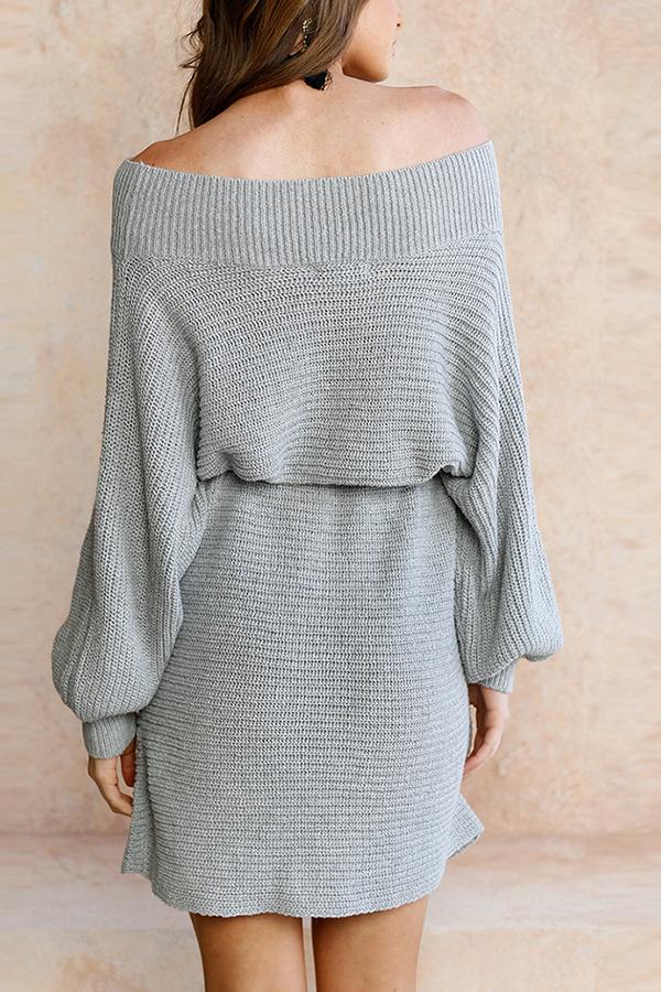 Creamtopmall Off The Shoulder Batwing Sleeve Sweater Dress