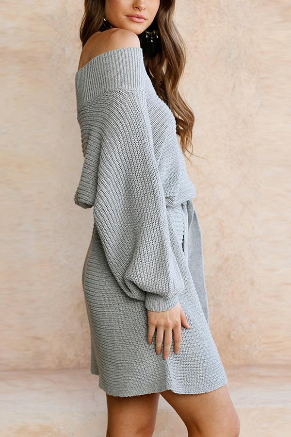 Creamtopmall Off The Shoulder Batwing Sleeve Sweater Dress