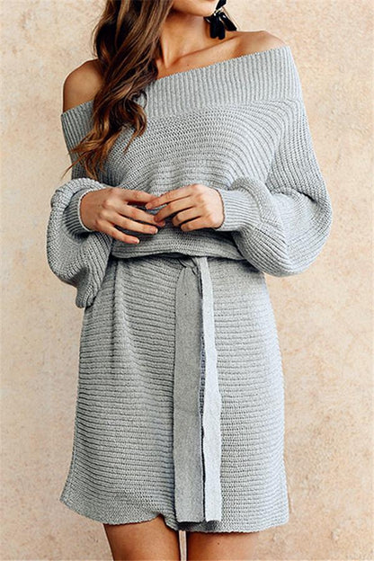 Creamtopmall Off The Shoulder Batwing Sleeve Sweater Dress