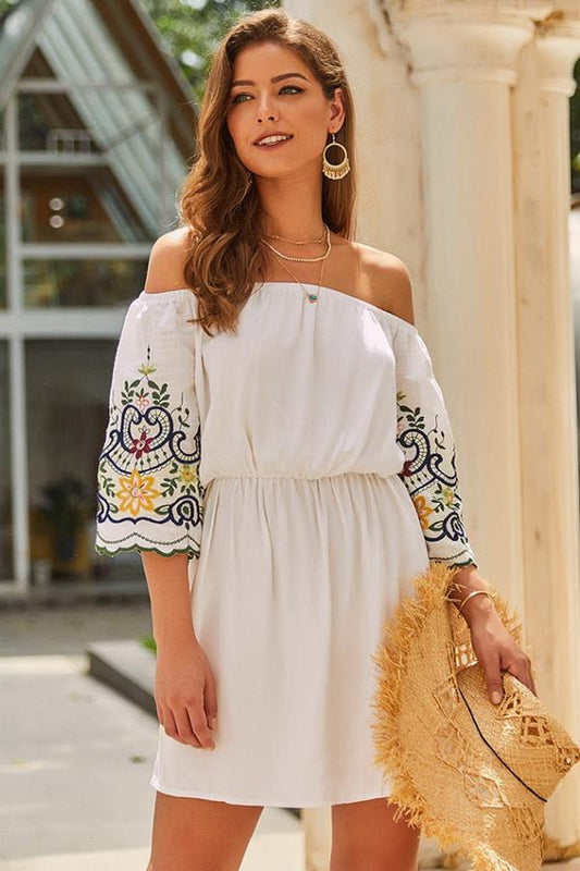 Creamtopmall Off The Shoulder Half Sleeve Dress