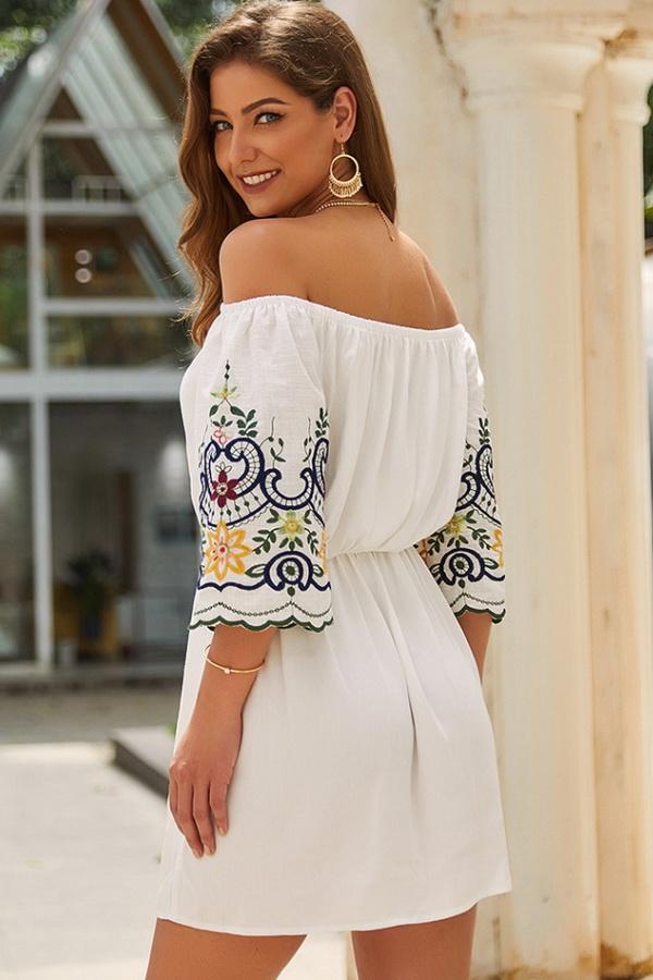 Creamtopmall Off The Shoulder Half Sleeve Dress