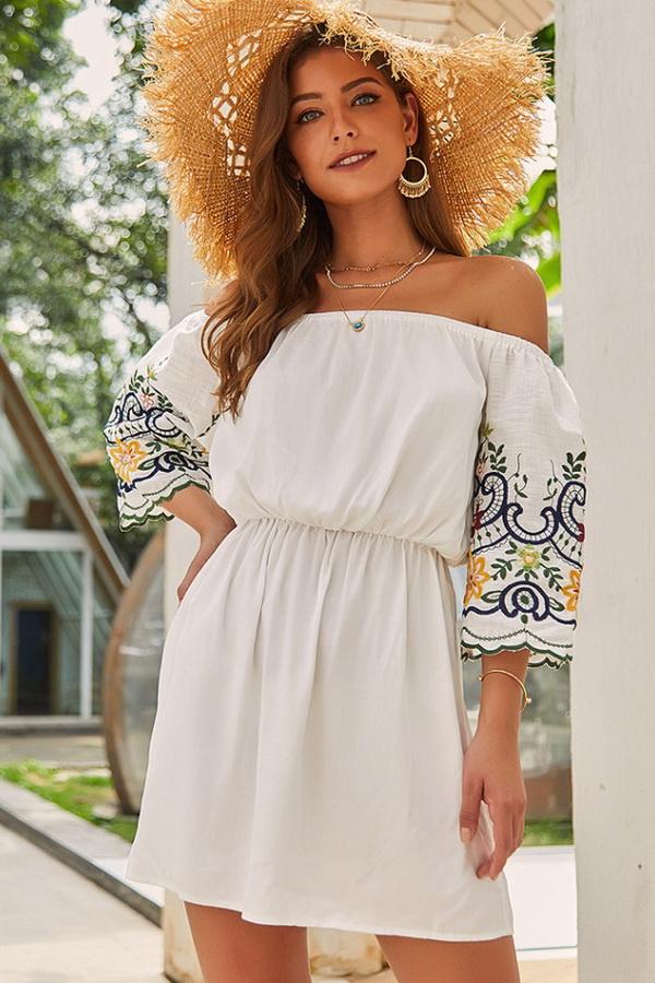 Creamtopmall Off The Shoulder Half Sleeve Dress