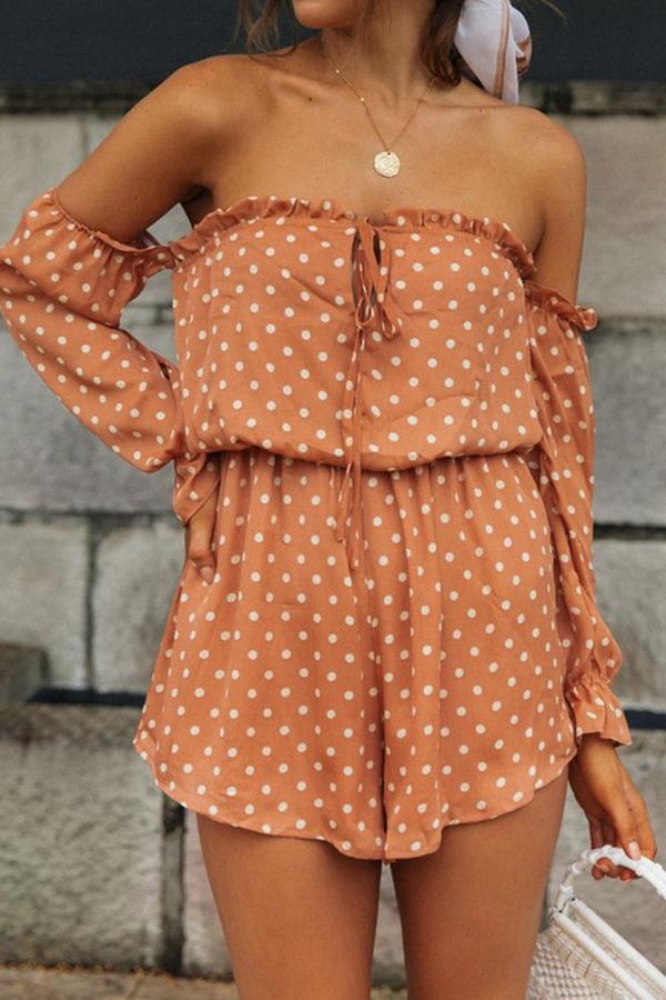 creamtopmall Off-the-shoulder Polka Dot Loose Jumpsuit