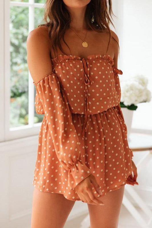 creamtopmall Off-the-shoulder Polka Dot Loose Jumpsuit