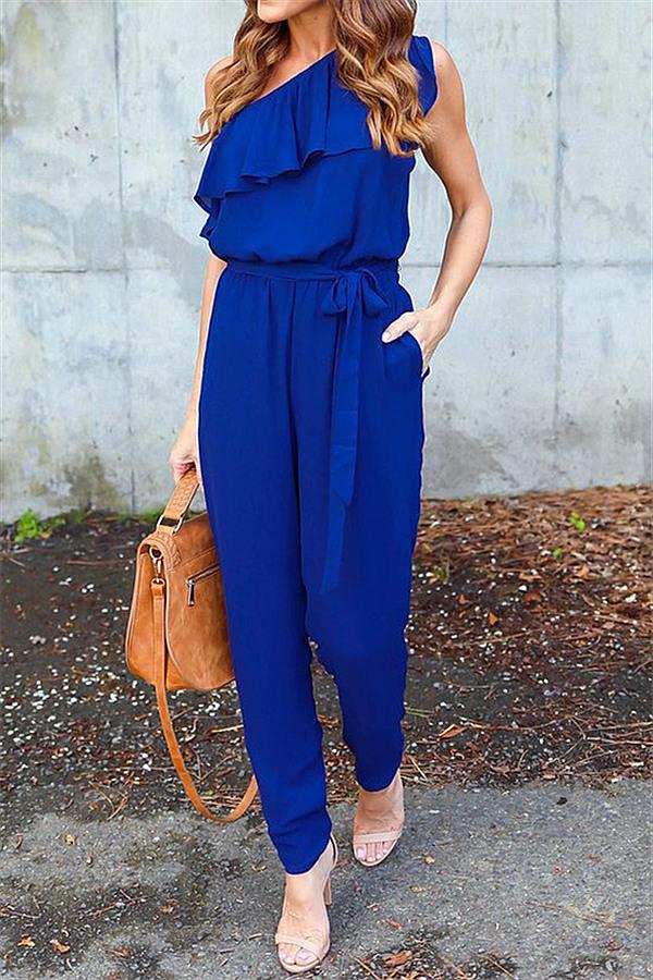 creamtopmall One Shoulder Ruffle Jumpsuit