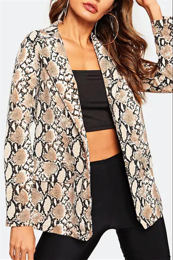 Creamtopmall Open Front Snake Print Blazer