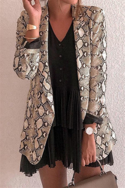 Creamtopmall Open Front Snake Print Blazer