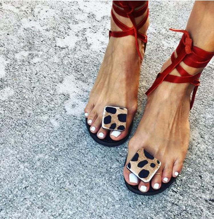 Creamtopmall Open Toe Leopard Strap Sandals