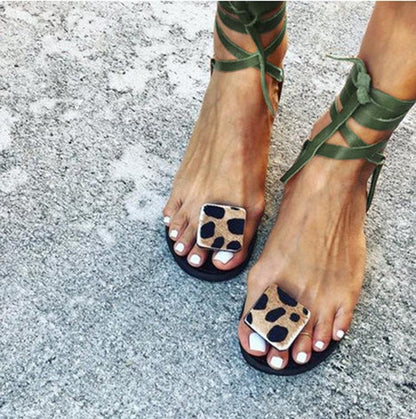 Creamtopmall Open Toe Leopard Strap Sandals