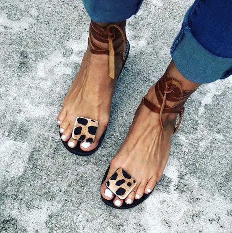 Creamtopmall Open Toe Leopard Strap Sandals