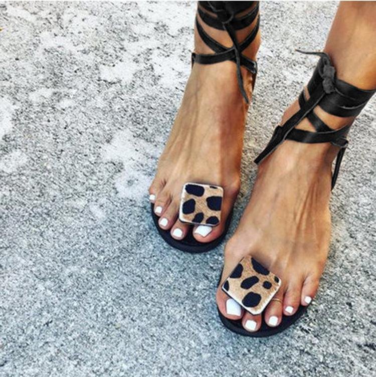 Creamtopmall Open Toe Leopard Strap Sandals