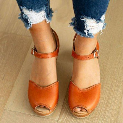 Creamtopmall Orange Peep Toe Casual Sandals