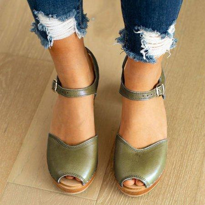 Creamtopmall Orange Peep Toe Casual Sandals