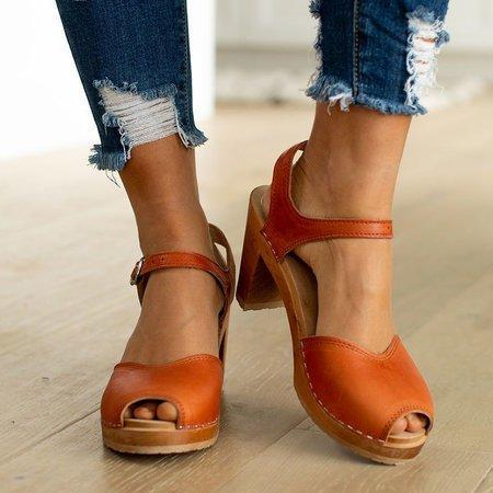 Creamtopmall Orange Peep Toe Casual Sandals