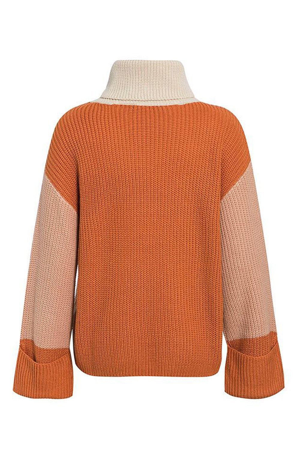 Creamtopmall Patchwork Turtleneck Casual Knitted Pullover