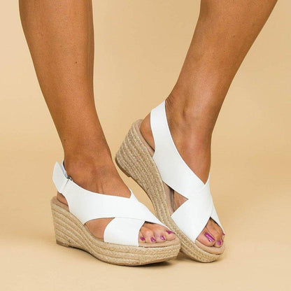 Creamtopmall Peep Toe Magic Tape Wedges Crossed Sandals