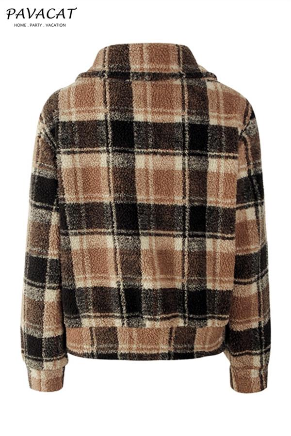 Creamtopmall Plaid Faux Fur Cropped Biker Down Jacket