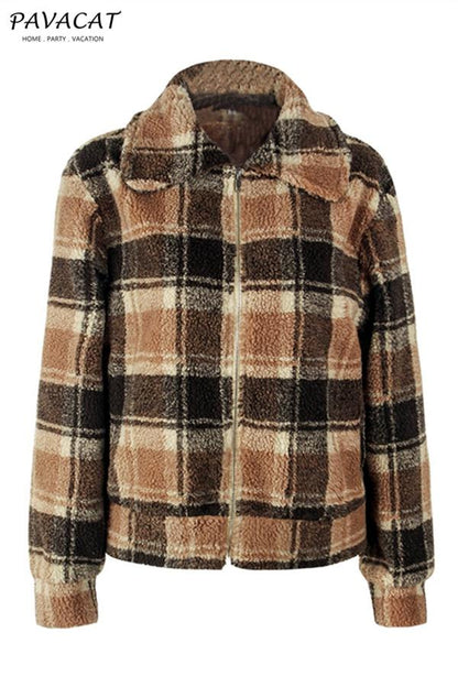 Creamtopmall Plaid Faux Fur Cropped Biker Down Jacket