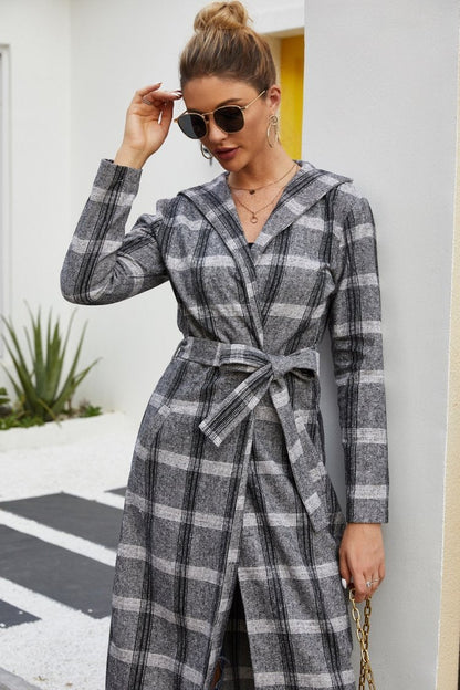 Creamtopmall Plaid Tweed Hoodied Coat