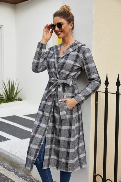 Creamtopmall Plaid Tweed Hoodied Coat