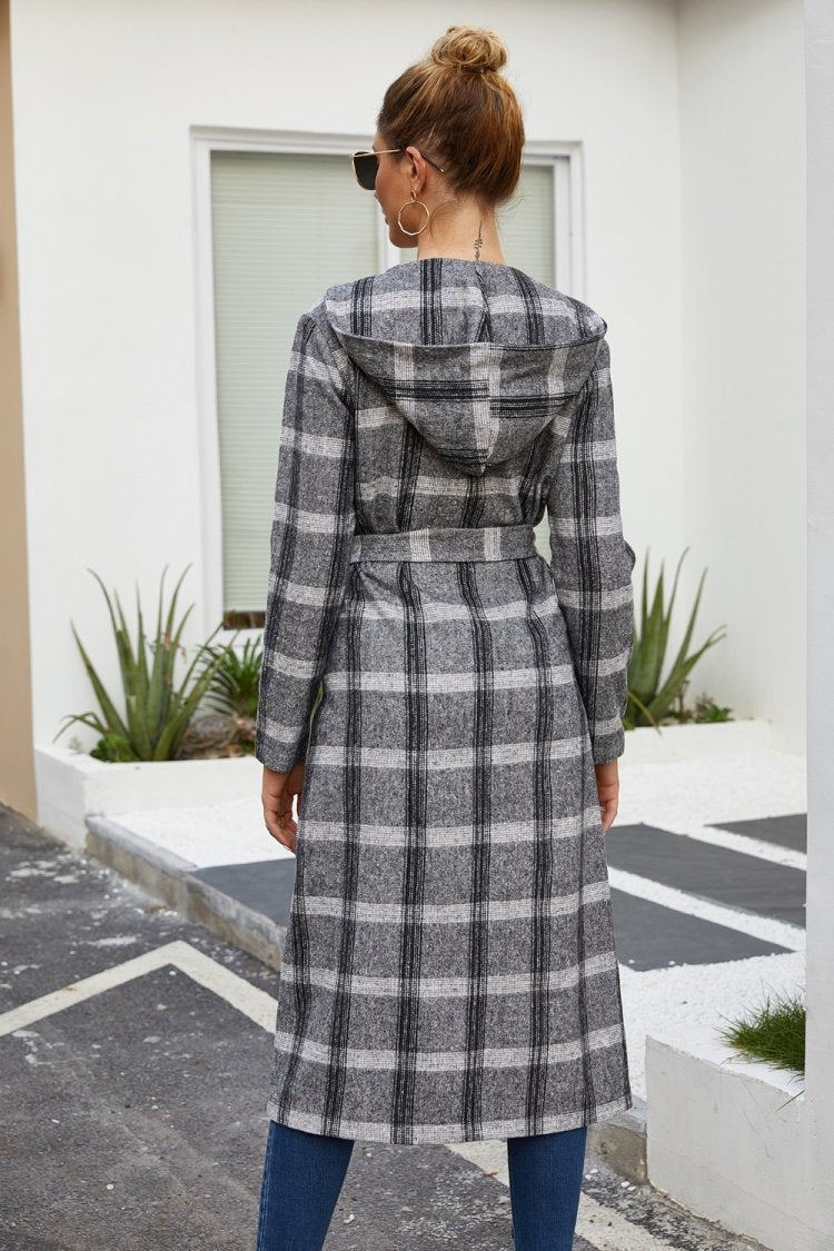 Creamtopmall Plaid Tweed Hoodied Coat