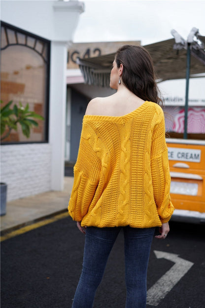 Creamtopmall Plain Cable Knit Loose Sweater - Yellow