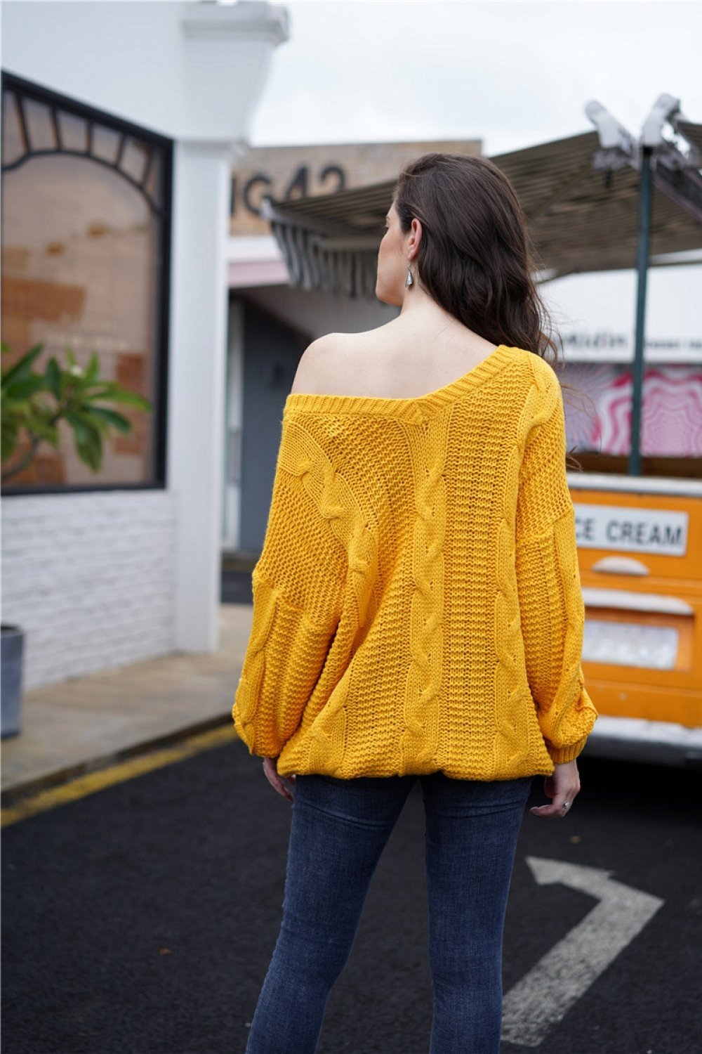 Creamtopmall Plain Cable Knit Loose Sweater