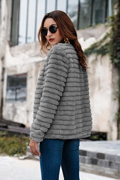 Creamtopmall Plain Elegant Faux Fur Coat