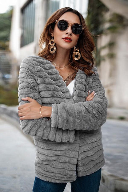 Creamtopmall Plain Elegant Faux Fur Coat