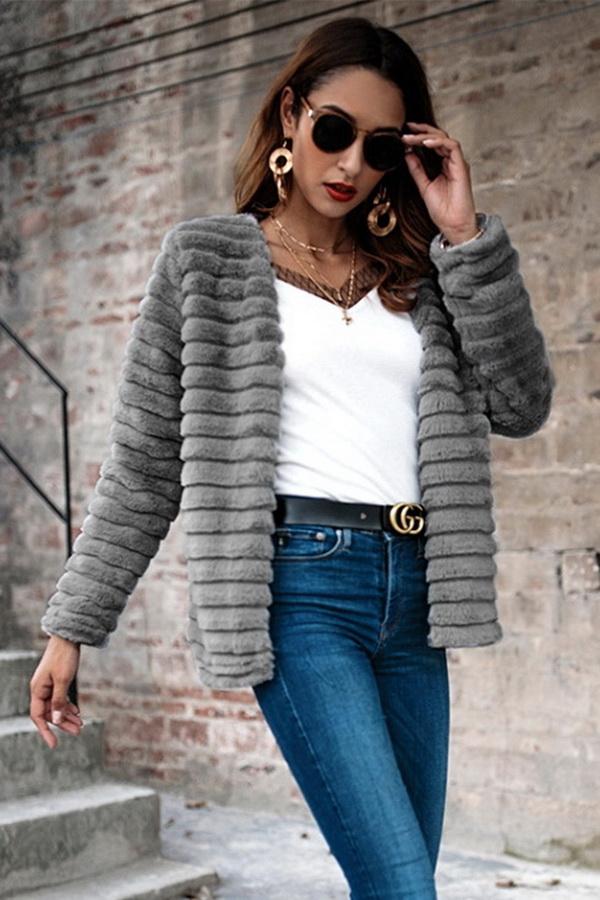 Creamtopmall Plain Elegant Faux Fur Coat