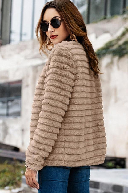 Creamtopmall Plain Elegant Faux Fur Coat