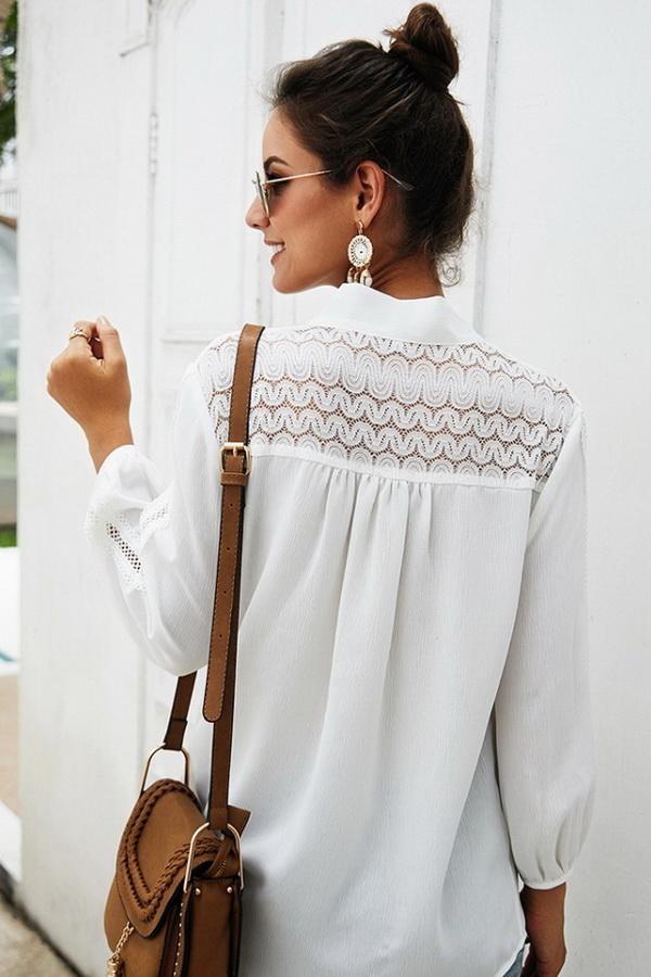 Creamtopmall Plain Long-sleeved Chiffon Blouse