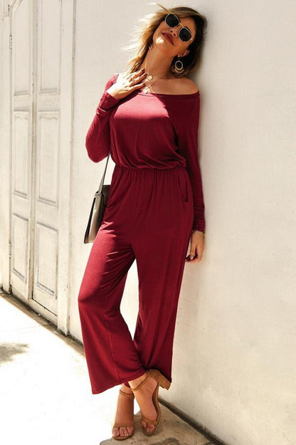 creamtopmall Plain Off The Shoulder Jumpsuit