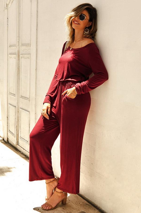 creamtopmall Plain Off The Shoulder Jumpsuit