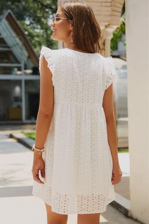 Creamtopmall Plain Short Sleeve Lace Dress