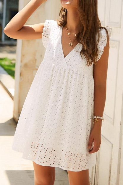 Creamtopmall Plain Short Sleeve Lace Dress