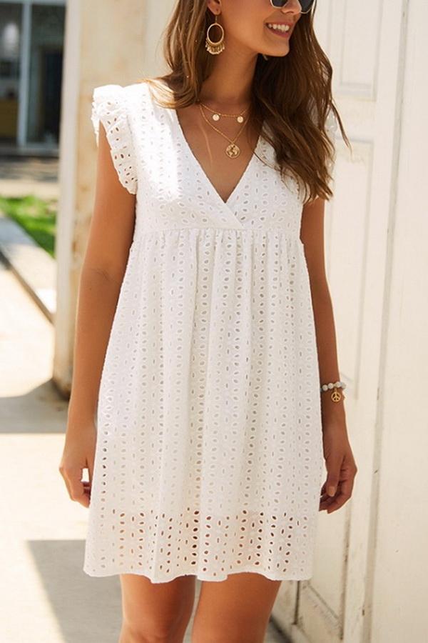 Creamtopmall Plain Short Sleeve Lace Dress